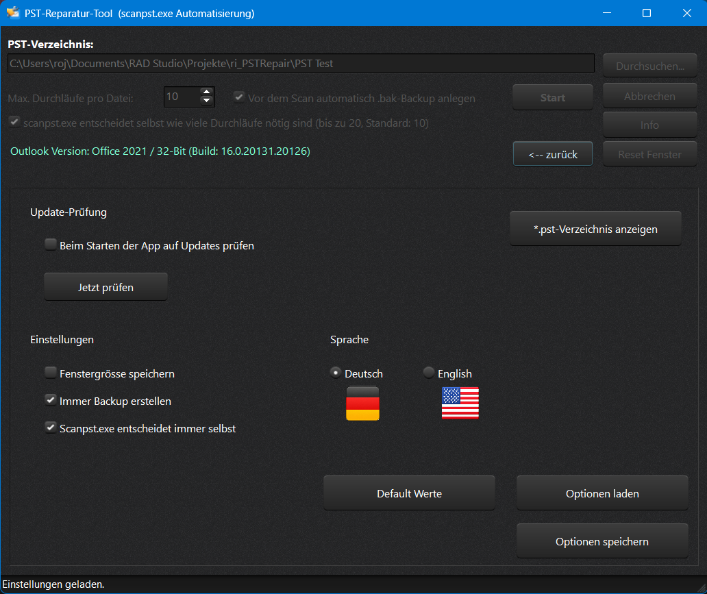 Optionen Dialog